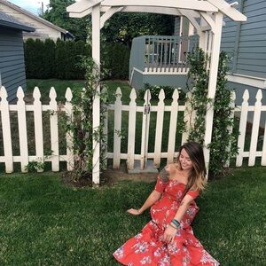 Floral Maxi Off-Shoulder Red Dress